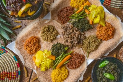 Meat and vegetable salads - the Ethiopian cuisine